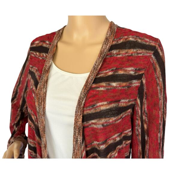 Kate Hill Linen Blend Striped Cardigan Sweater Red Open Front Size XL - Picture 5 of 8
